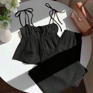 Comfortcana Ensemble de débardeur et pantalon long en lin, Été