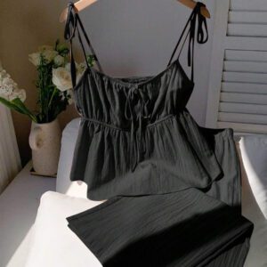 Comfortcana Ensemble de débardeur et pantalon long en lin, Été