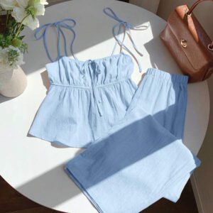 Comfortcana Ensemble de débardeur et pantalon long en lin, Été