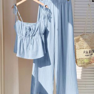 Comfortcana Ensemble de débardeur et pantalon long en lin, Été