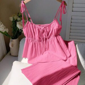 Comfortcana Ensemble de débardeur et pantalon long en lin, Été