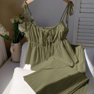 Comfortcana Ensemble de débardeur et pantalon long en lin, Été