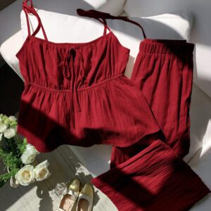 Comfortcana Ensemble de débardeur et pantalon long en lin, Été