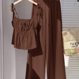 Comfortcana Ensemble de débardeur et pantalon long en lin, Été