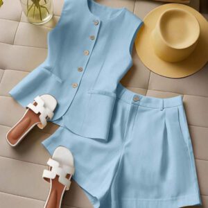 Franclia Ensemble cardigan sans manches et shorts pour femmes, tenue confortable pour les vacances