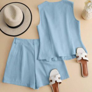 Franclia Ensemble cardigan sans manches et shorts pour femmes, tenue confortable pour les vacances
