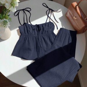 Comfortcana Ensemble de débardeur et pantalon long en lin, Été