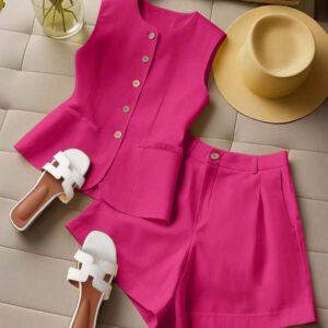 Franclia Ensemble cardigan sans manches et shorts pour femmes, tenue confortable pour les vacances