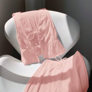 Comfortcana Nouveau ensemble deux-pièces, texture tricotée, nœud papillon à l'avant, tissu confortable, convient pour les tenues de vacances à la plage ou sur une île