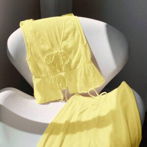 Comfortcana Nouveau ensemble deux-pièces, texture tricotée, nœud papillon à l'avant, tissu confortable, convient pour les tenues de vacances à la plage ou sur une île