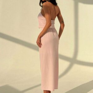 Aloruh Ensemble décontracté de 2 pièces : Débardeur avec décoration en nœud et évidements, et jupe mi-slip