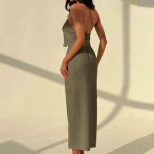 Aloruh Ensemble décontracté de 2 pièces : Débardeur avec décoration en nœud et évidements, et jupe mi-slip