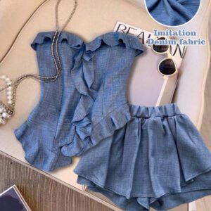 GlowEve 2 pièces/Set Top sans bretelles asymétrique volonté élégant et pantalon pour femmes