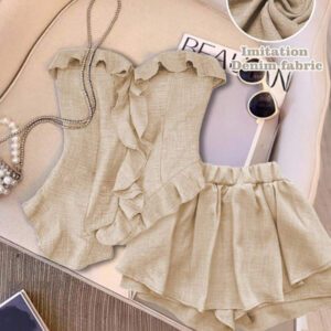 GlowEve 2 pièces/Set Top sans bretelles asymétrique volonté élégant et pantalon pour femmes