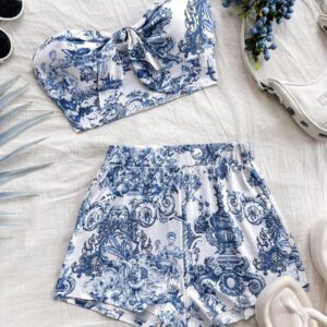 Soleia Ensemble de 2 pièces avec brassière à lacets décontractée et short taille haute ajusté
