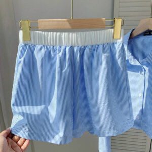 Comfortcana Ensemble 2 pièces casual, chemise rayée tissée jaune et shorts pour femme