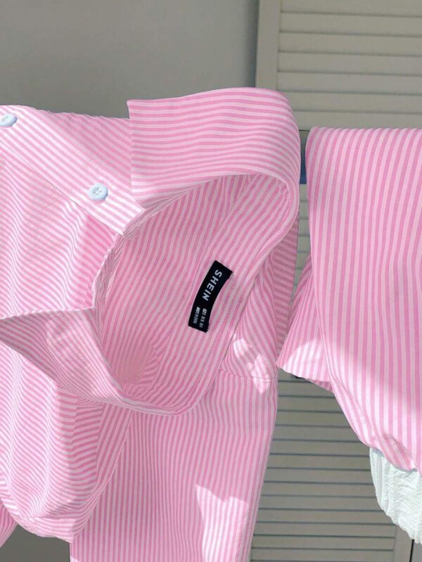 Comfortcana Ensemble 2 pièces casual, chemise rayée tissée jaune et shorts pour femme – Image 17