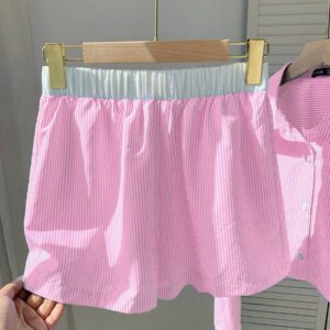 Comfortcana Ensemble 2 pièces casual, chemise rayée tissée jaune et shorts pour femme