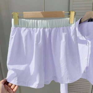 Comfortcana Ensemble 2 pièces casual, chemise rayée tissée jaune et shorts pour femme