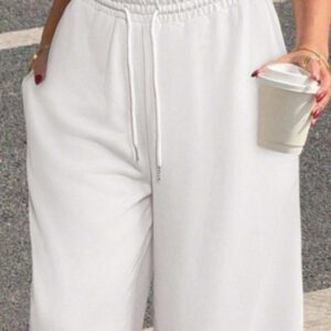 Gooodcoin EZwear 2 pièces Ensemble top à manches courtes col rond et pantalon couleur unie, minimaliste pour femmes