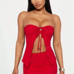 Ensemble jupe et Top asymétrique sexy en couleur unie pour femmes, vêtements de Noël, tenues de sortie, tenues de club sexy pour femmes, robe corset, épaules dénudées, tenues de concert et de rave