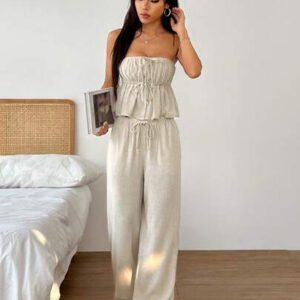 Gooodcoin EZwear 2 pièces Ensemble Top sans manches et pantalon pour femmes, couleur unie, style minimaliste, convenant pour l'été