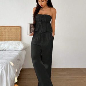 Gooodcoin EZwear 2 pièces Ensemble Top sans manches et pantalon pour femmes, couleur unie, style minimaliste, convenant pour l'été