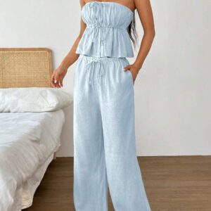 Gooodcoin EZwear 2 pièces Ensemble Top sans manches et pantalon pour femmes, couleur unie, style minimaliste, convenant pour l'été