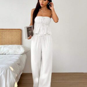 Gooodcoin EZwear 2 pièces Ensemble Top sans manches et pantalon pour femmes, couleur unie, style minimaliste, convenant pour l'été