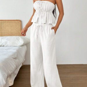 Gooodcoin EZwear 2 pièces Ensemble Top sans manches et pantalon pour femmes, couleur unie, style minimaliste, convenant pour l'été