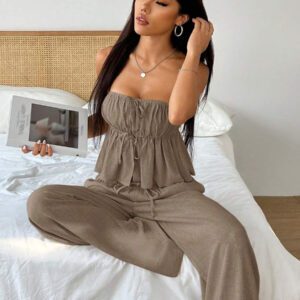 Gooodcoin EZwear 2 pièces Ensemble Top sans manches et pantalon pour femmes, couleur unie, style minimaliste, convenant pour l'été