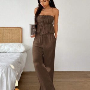 Gooodcoin EZwear 2 pièces Ensemble Top sans manches et pantalon pour femmes, couleur unie, style minimaliste, convenant pour l'été