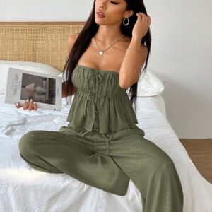 Gooodcoin EZwear 2 pièces Ensemble Top sans manches et pantalon pour femmes, couleur unie, style minimaliste, convenant pour l'été