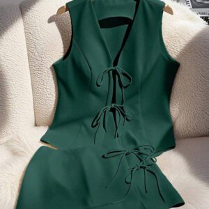 Franclia 2 pièces Ensemble débardeur et jupe à fines bretelles de couleur unie pour femmes, pour le casual ou le bureau