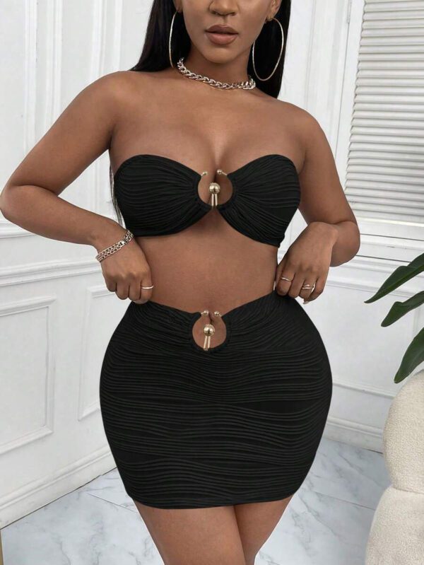 Gooodcoin SXY Ensemble Femme Bandoulière Et Jupe Embellis D'anneaux Unis – Image 5