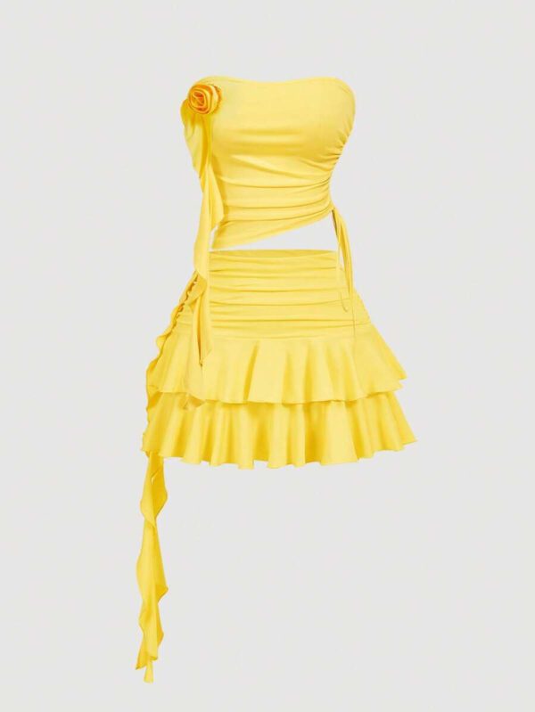 Gooodcoin MOD 2 pièces Ensemble femme rouge mignon 3D floral, tenue de la Saint-Valentin, tenue pour un rendez-vous – Image 17