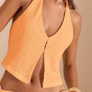 Gooodcoin BAE 2 pièces Ensemble de femme d'été, Top court texturé à col V profond et jupe longue taille basse. Tenue blanche de villégiature