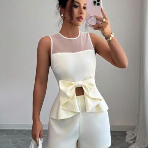 Elenzga 2 pièces Top court sans manches avec nœud papillon pour femmes