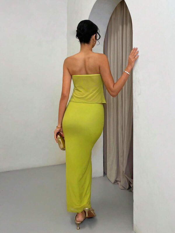 Gooodcoin BAE Ensemble mode femme top bandeau twisté de couleur unie et jupe sirène pour vacances – Image 3