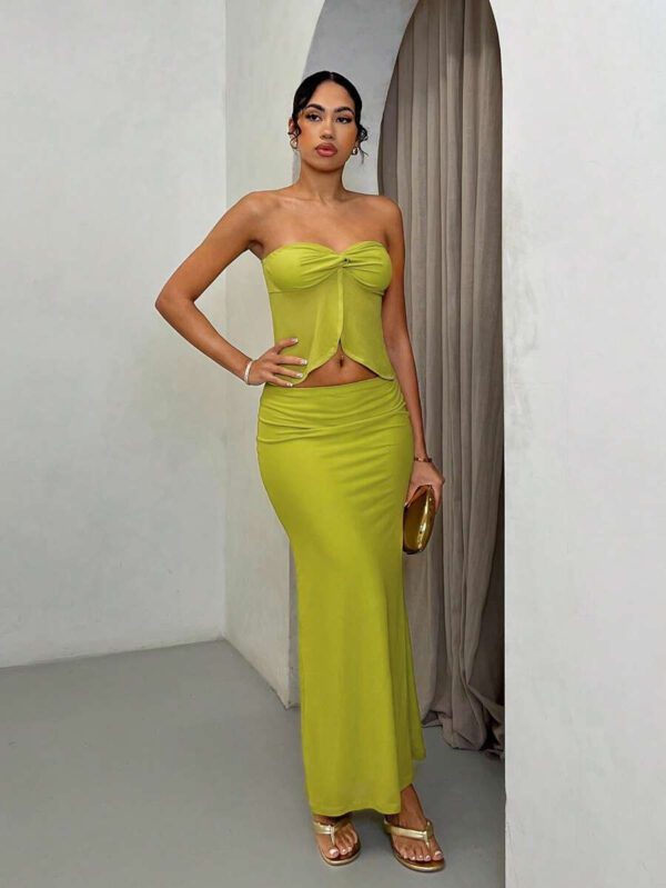 Gooodcoin BAE Ensemble mode femme top bandeau twisté de couleur unie et jupe sirène pour vacances – Image 7