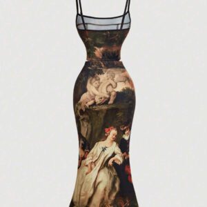 Gooodcoin MOD Ensemble Haut Caraco Et Jupe Imprimé Peinture À L'huile Pour Femmes