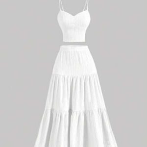 Gooodcoin MOD Ensemble top camisole et jupe longue mi-longue pour femmes, couleur abricot