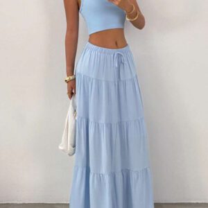 Gooodcoin EZwear 2 pièces Ensemble Top court simple et longue jupe pour femmes