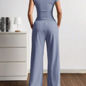 Gooodcoin EZwear 2 pièces Ensemble casual femme Top asymétrique unicolore et pantalon