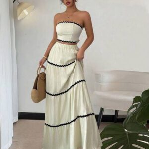 Rafferiza 2 pièces/Set Femmes Ensemble Top Bandeau Élégant Crop et Jupe