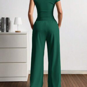 Gooodcoin EZwear 2 pièces Ensemble casual femme Top asymétrique unicolore et pantalon