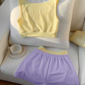 Comfortcana 2 pièces/Set Débardeur femme imprimé de lettres et Short bicolore, Tenue d'été