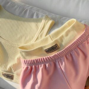 Comfortcana 2 pièces/Set Débardeur femme imprimé de lettres et Short bicolore, Tenue d'été