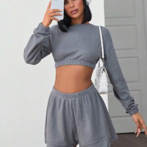 Gooodcoin Ensemble 2 pièces décontracté pour femme : top à manches courtes et shorts