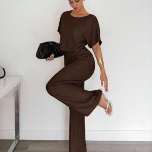 Siren Gaze 2 pièces/set Femme costume décontracté composé d'une chemise plissée et d'un pantalon de couleur unie. Tenue décontractée chic pour le travail, convient aux femmes, enseignantes. Ensemble 2 pièces décontracté